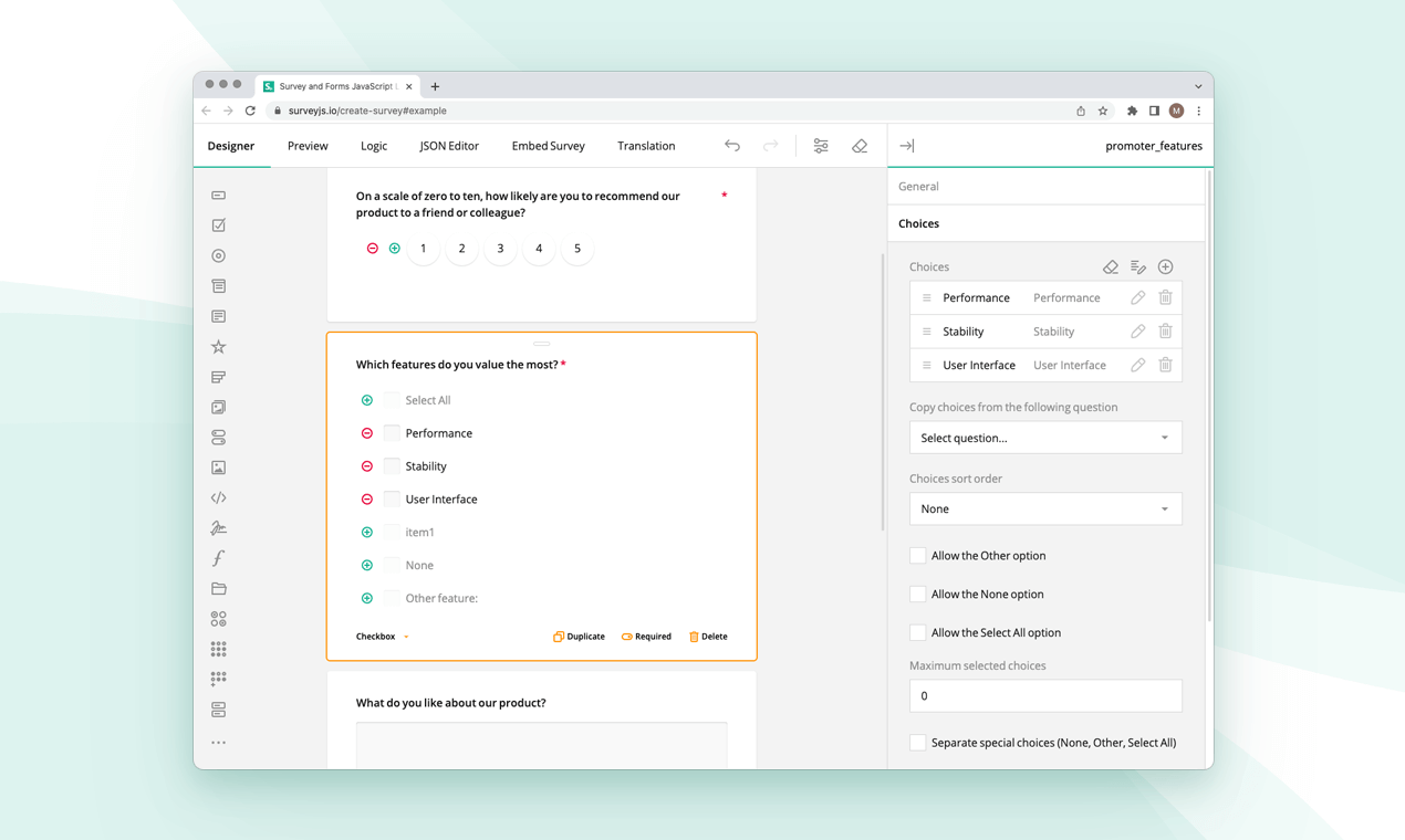 SurveyJS Logiciel - 2