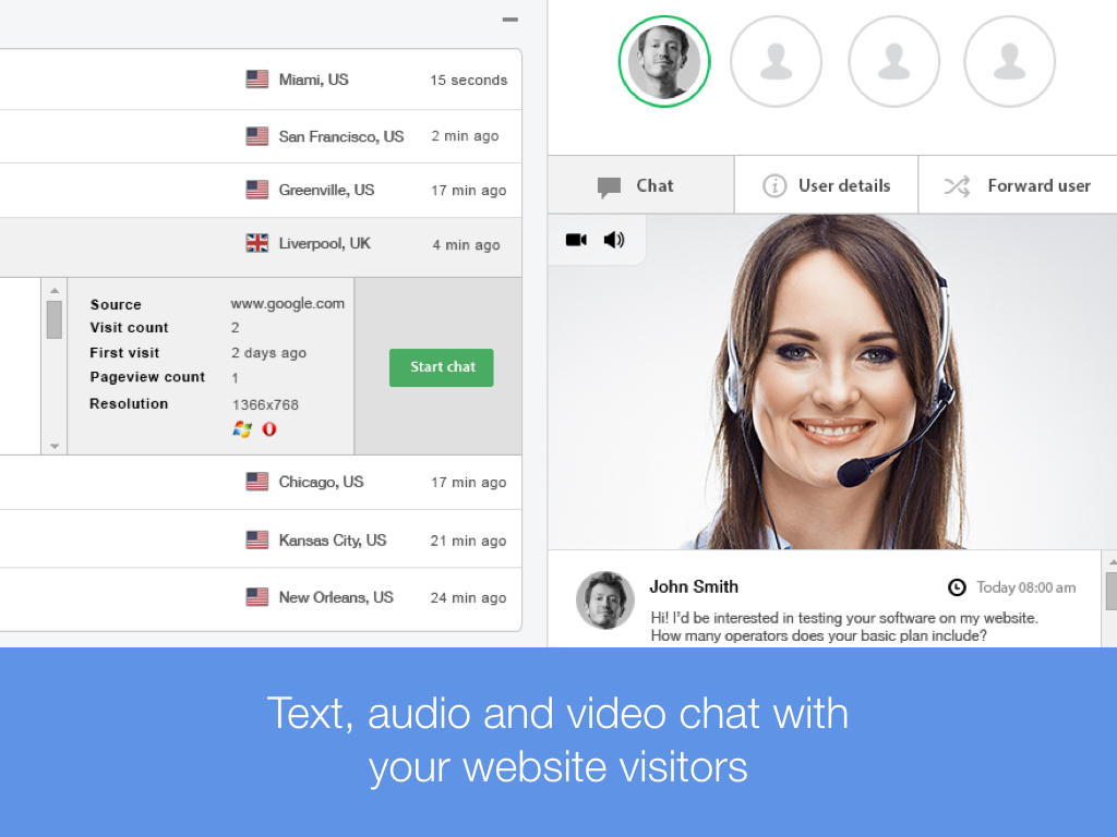 Text, audio, video chat