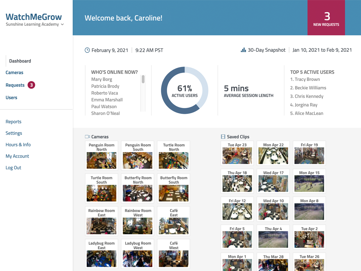 WatchMeGrow screenshot: WatchMeGrow dashboard