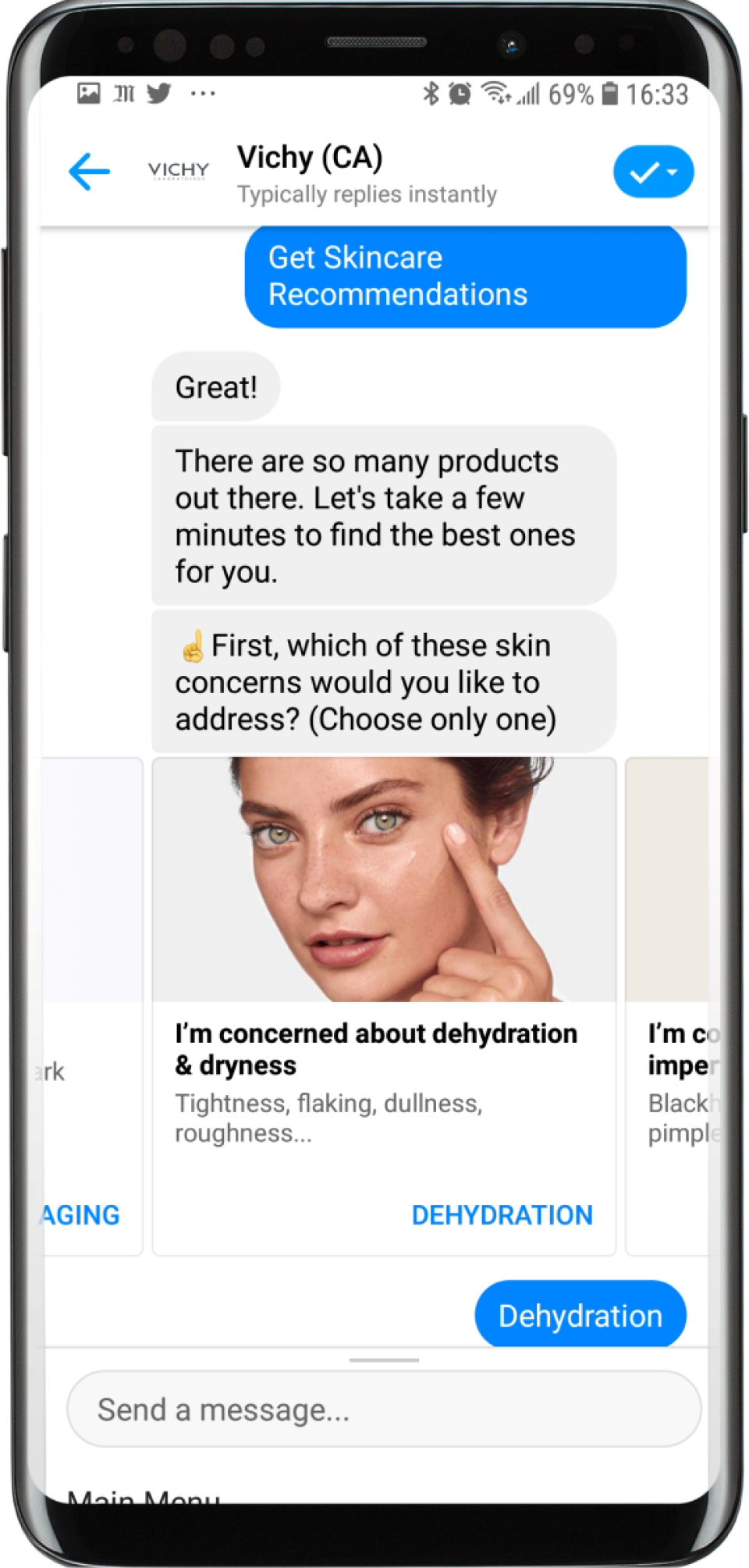 Automat screenshot: Inventory conversation suggestions based on search history
