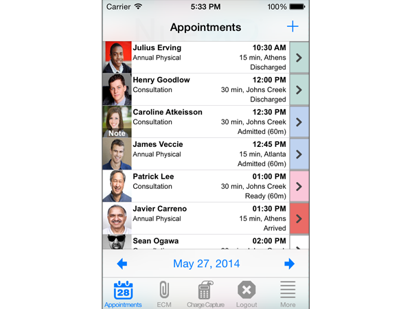 NueMD screenshot: iOS Appointments