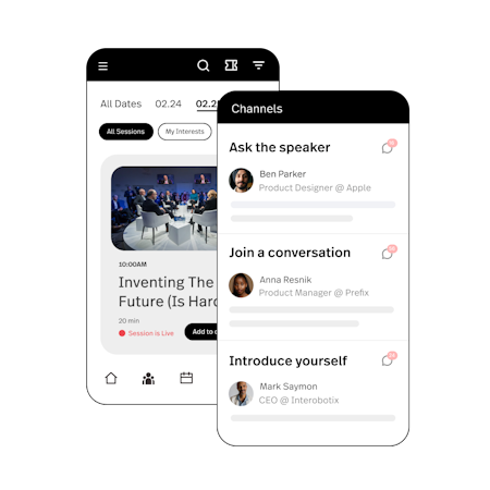 Bizzabo screenshot: Drive engagement to new heights with our award-winning and fully branded event app. Keep attendees informed and engaged with segmented notifications, an interactive event guide, access to session Q&A, 1:1 meeting scheduling, and a venue map. Your attendee