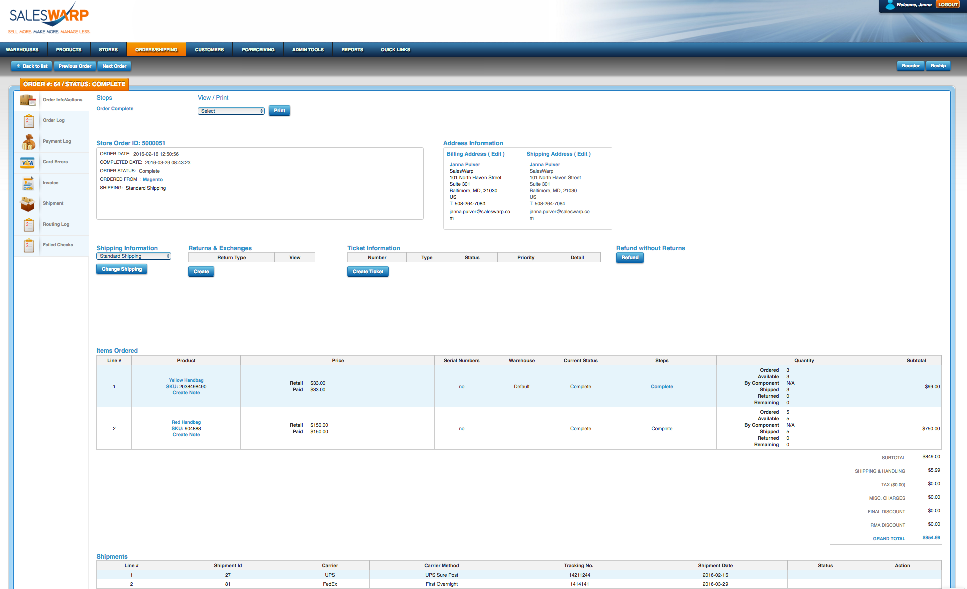 SalesWarp Software - SalesWarp - Order Detail