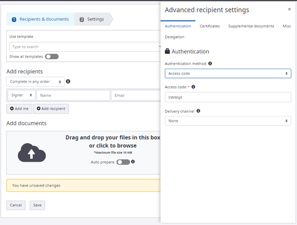 Tungsten SignDoc Software - Tungsten SignDoc recipient settings