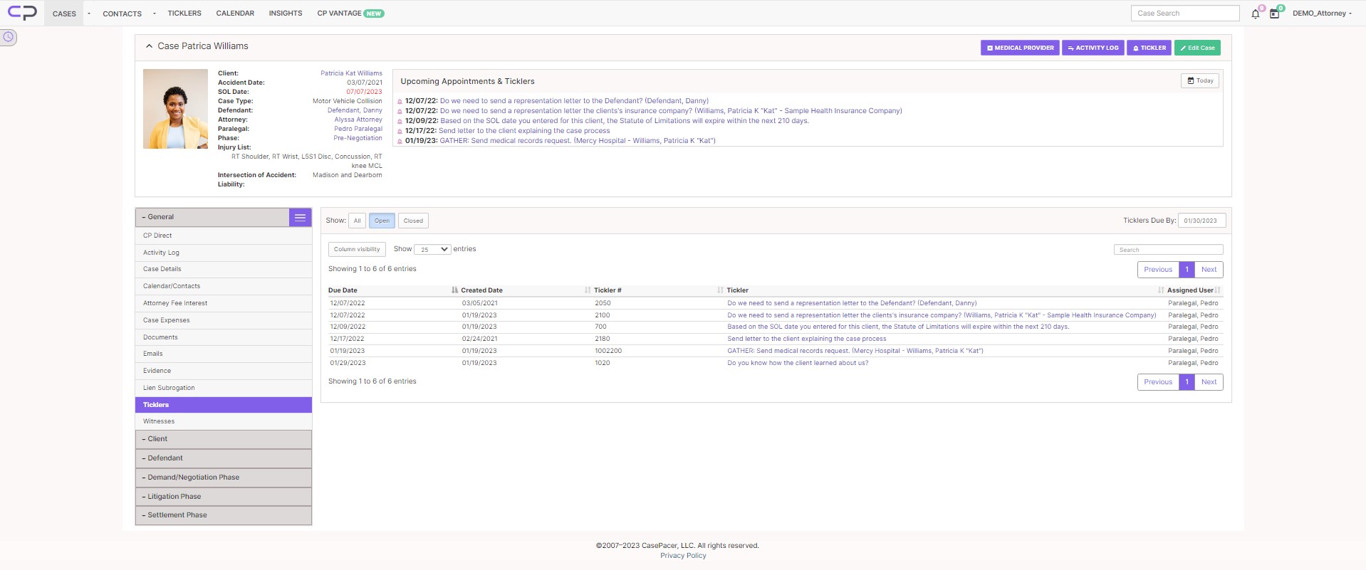 CasePacer Software - CasePacer Automated and Intuitive Workflow - Ticklers