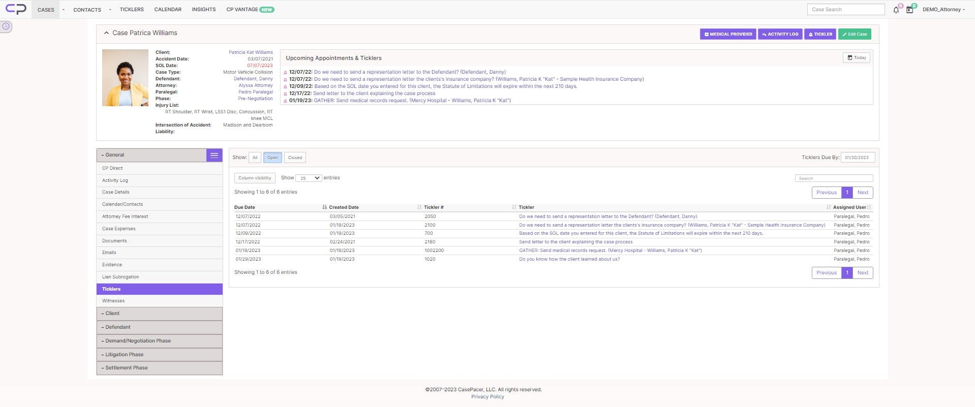 CasePacer Software - CasePacer Automated and Intuitive Workflow - Ticklers