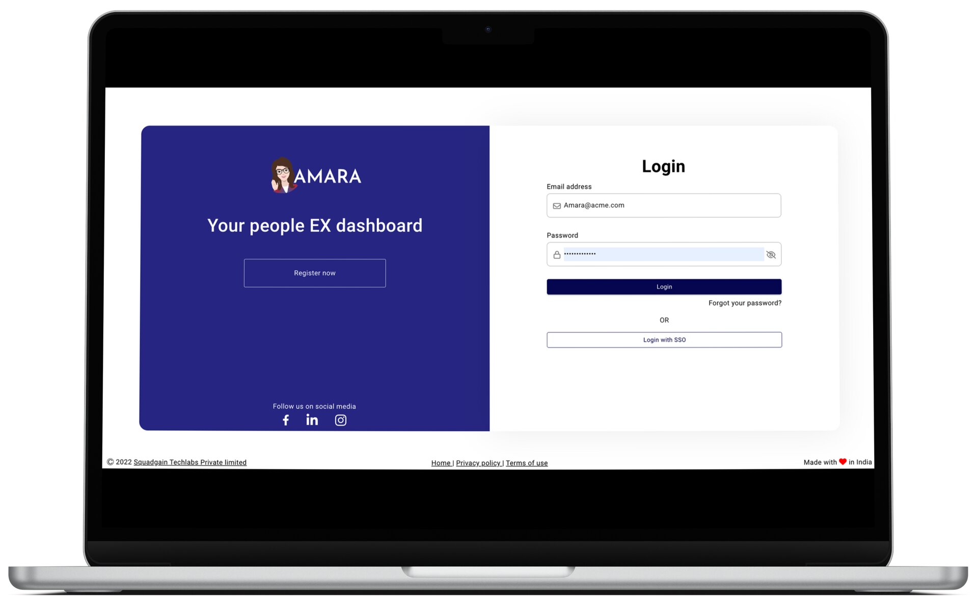 Amara screenshot: Amara log in