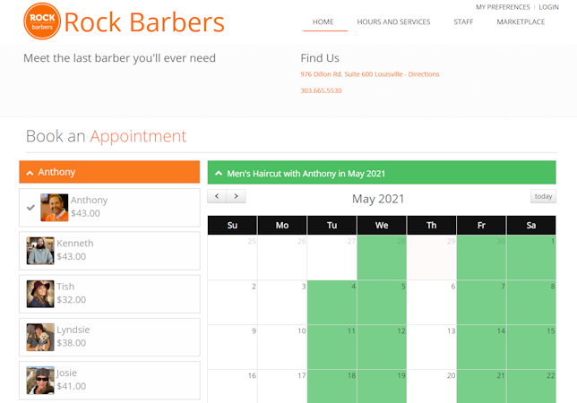 5280 Book screenshot: Client appointment booking