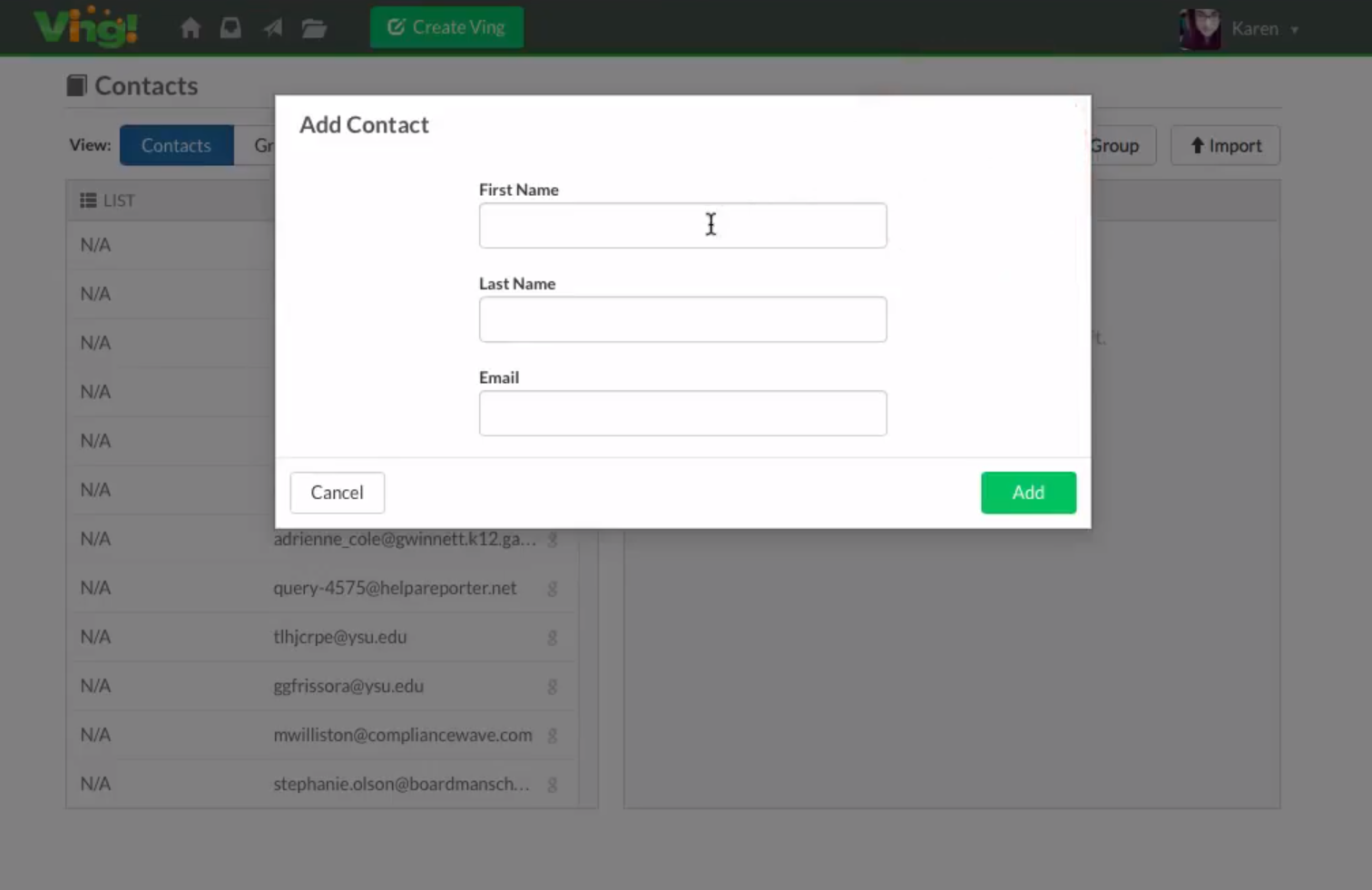 Ving Software - Ving add contact