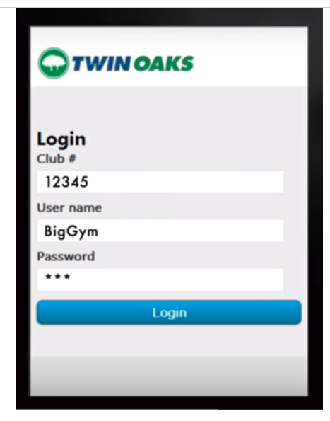 Twin Oaks login page