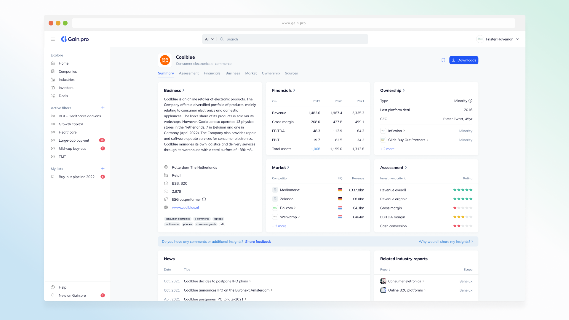 Supercharge your research workflow by getting detailed insights on sizeable companies. Get financials sourced directly from registrars and adjusted for use, be able to do benchmark against actual competitors and find historical ownership and M&A details.