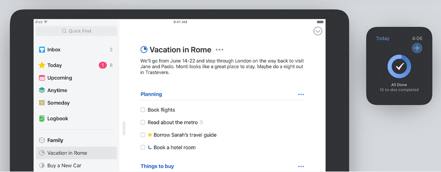 Things screenshot: Things vacation planner