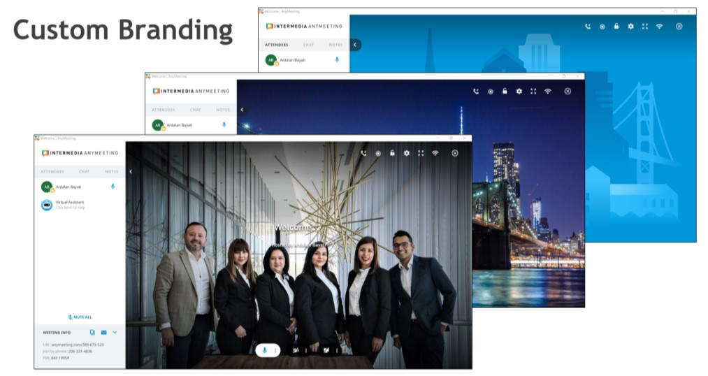 AnyMeeting Software - Brand meetings with company logo and personalized background.