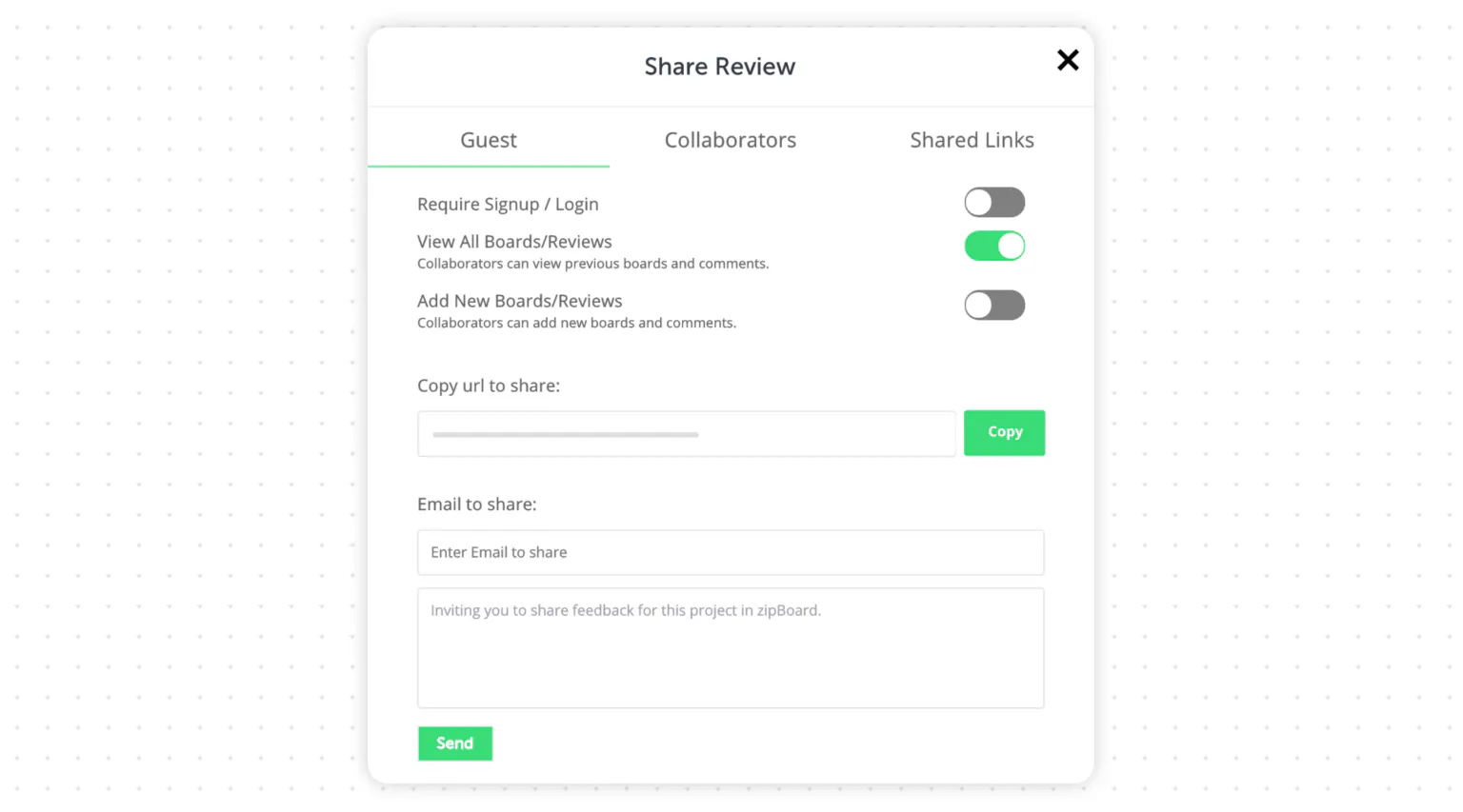 Flexible sharing options in zipBoard