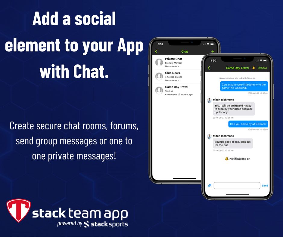 Add a social element to your App with chat. Create chat rooms, forums, send group messages or one to one private messages!
