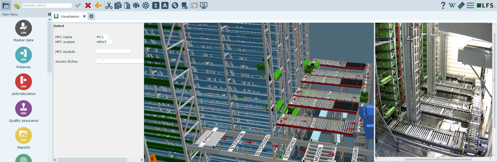 EPG WMS screenshot: LFS warehouse control system