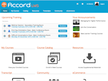 Accord LMS Software - Learners stay up to date with Accord's intuitive Learner Dashboard featuring targeted announcements, training calendar, assigned courses, and other helpful features