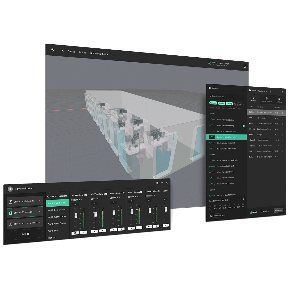 Treble Acoustic Simulation Suite Software - A highly accurate simulation engine that combines ultra-efficient wave-based and pressure based geometrical acoustics methods. Model any size and shape of rooms and complex phenomena such as diffraction, phase, and interference.