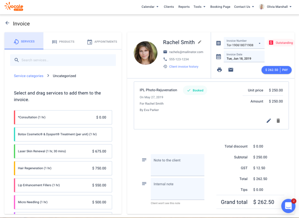 Yocale invoicing