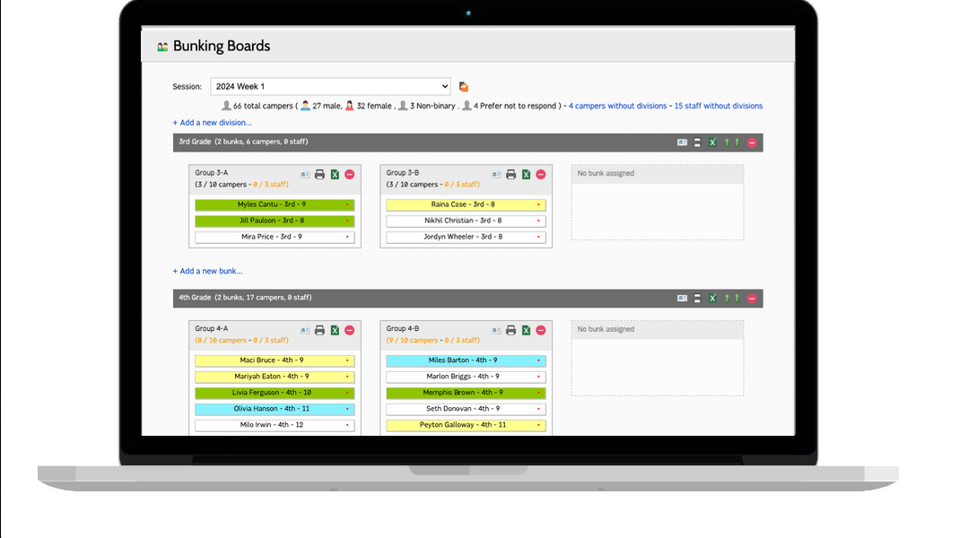 CampSite Software - Grouping Board