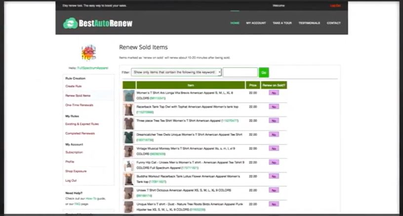 EtsyMarketingTool screenshot: EtsyMarketingTool renew sold items