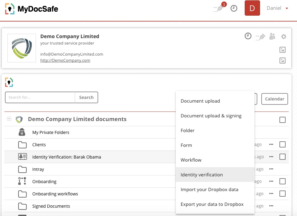 MyDocSafe Software - Identity verification