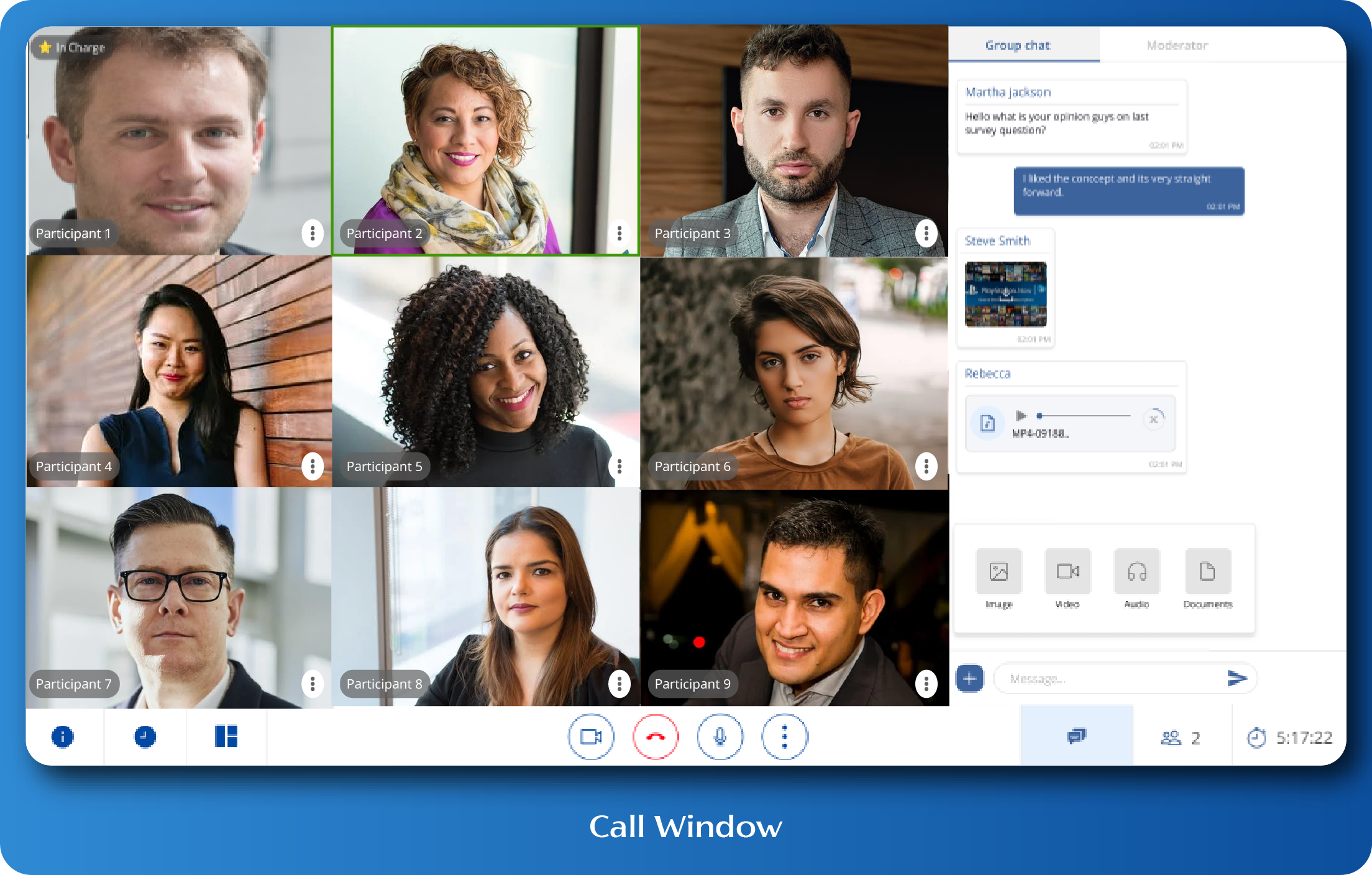Online FGD Call Window; include up to 16 people in a call with 3-level of access, viz. Moderators, Respondents & Clients (clients get digital one-way mirror)