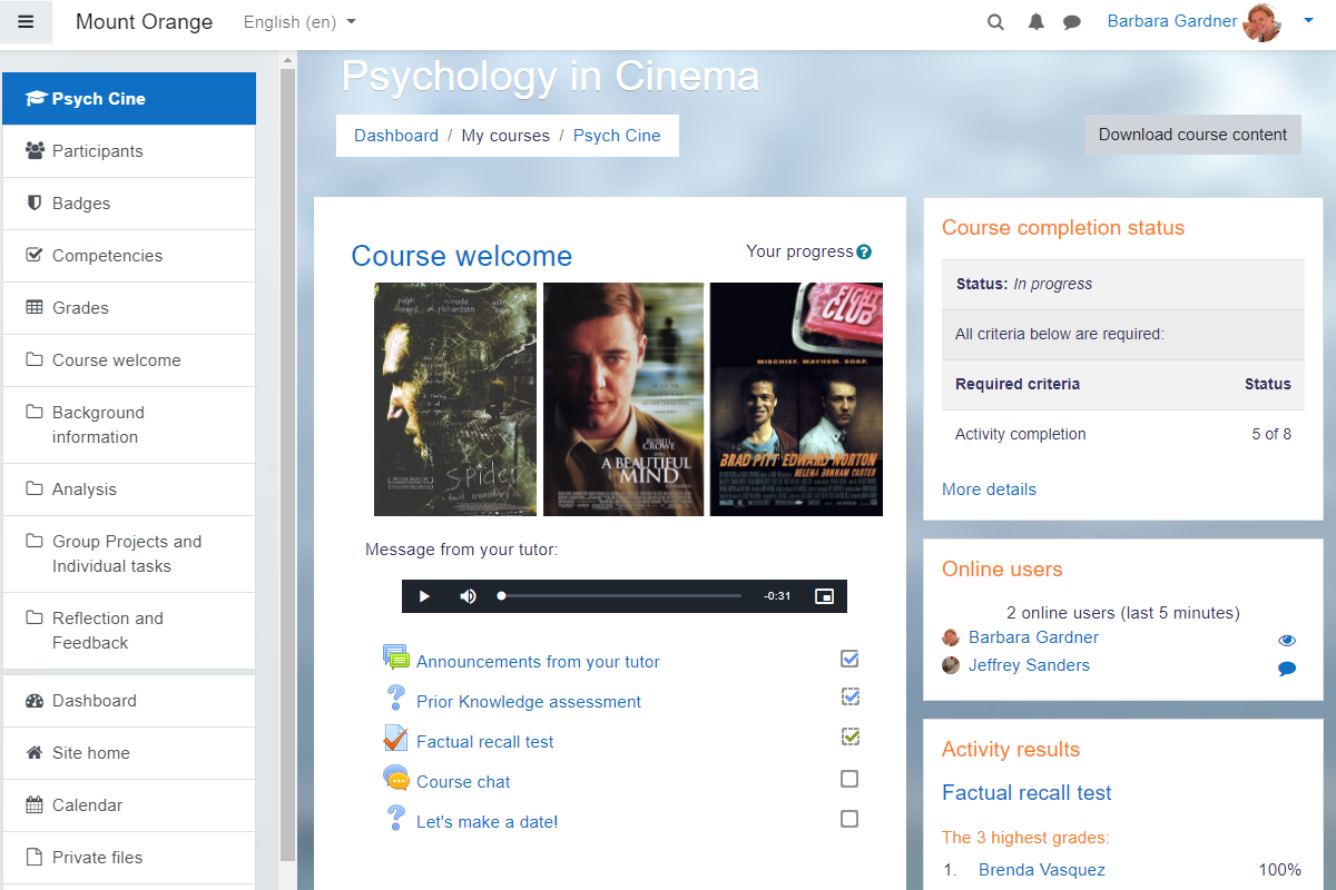 Moodle Software - Moodle Inside a Course