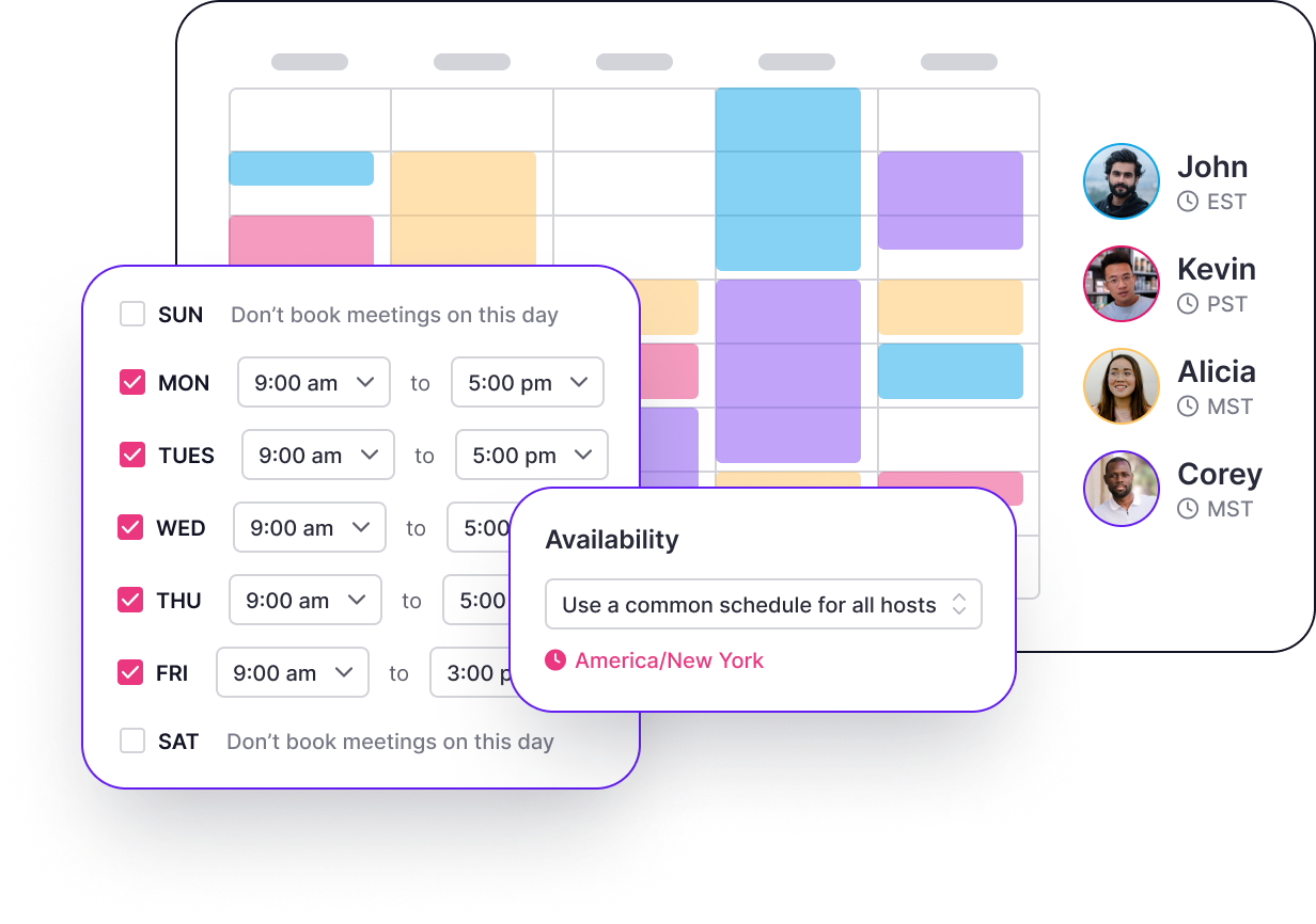 Connect your calendar and get granular with settings that cover meeting conflicts, buffer times, rescheduling options and more. Or, connect your Calendly account directly. Use Zoom, Google Meets, or any other custom link to host interviews.