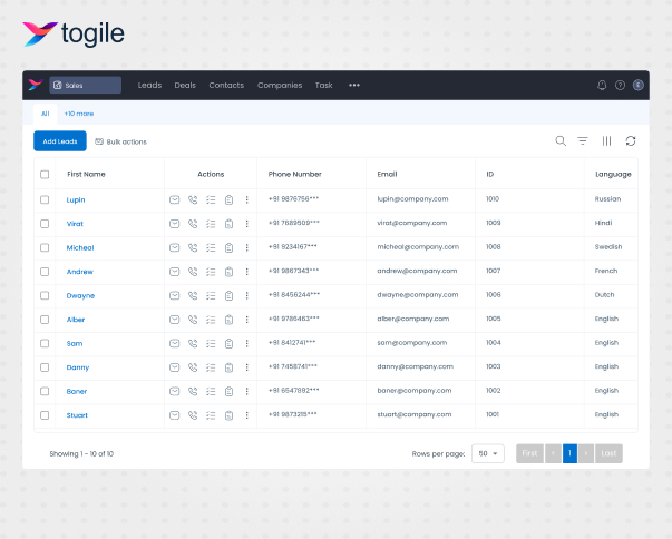 Togile screenshot: Togile sales
