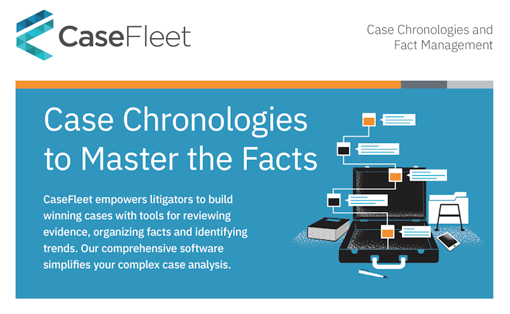 CaseFleet screenshot: CaseFleet is an innovative, cloud-based case chronology software, designed to help you create a timeline of facts linked directly to the evidence that proves it.