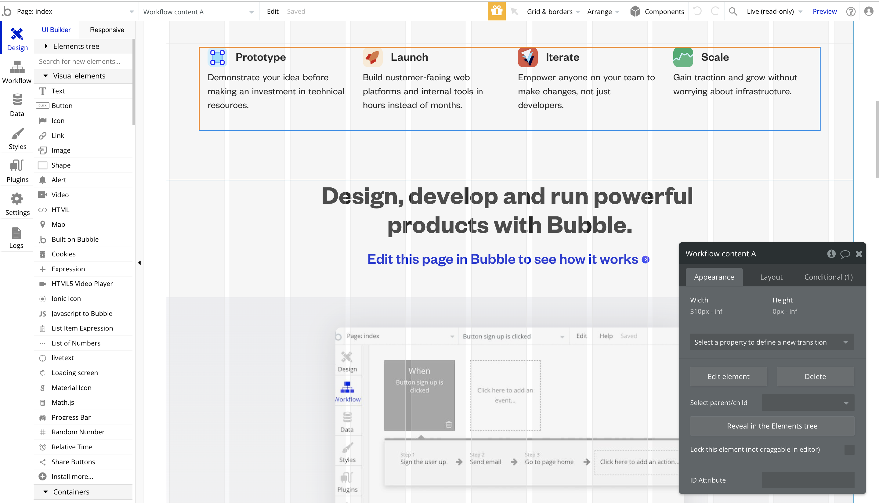 Bubble's responsive, drag-and-drop editor