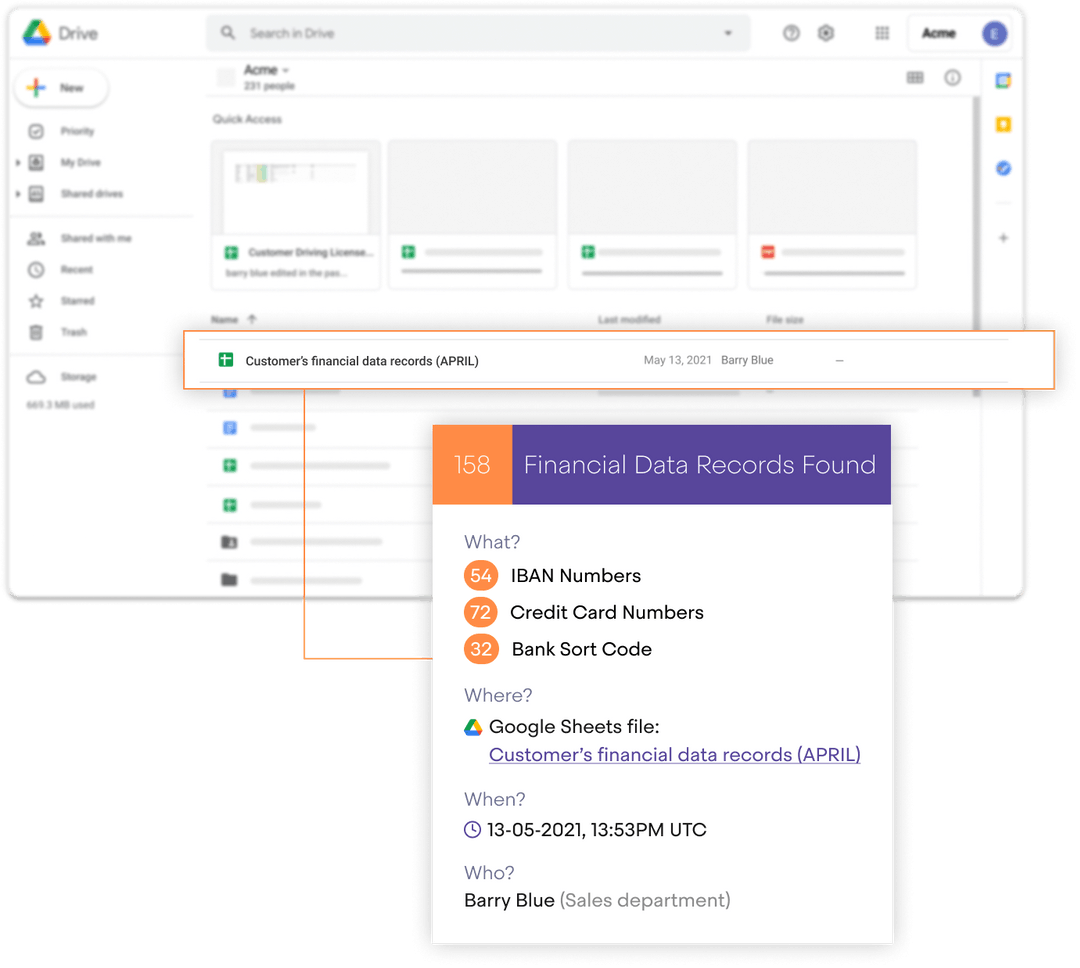 Metomic screenshot: Financial information detection
