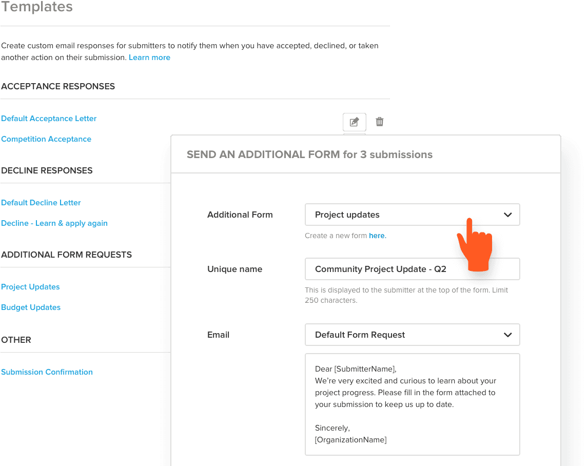 Send automated submission responses using templates