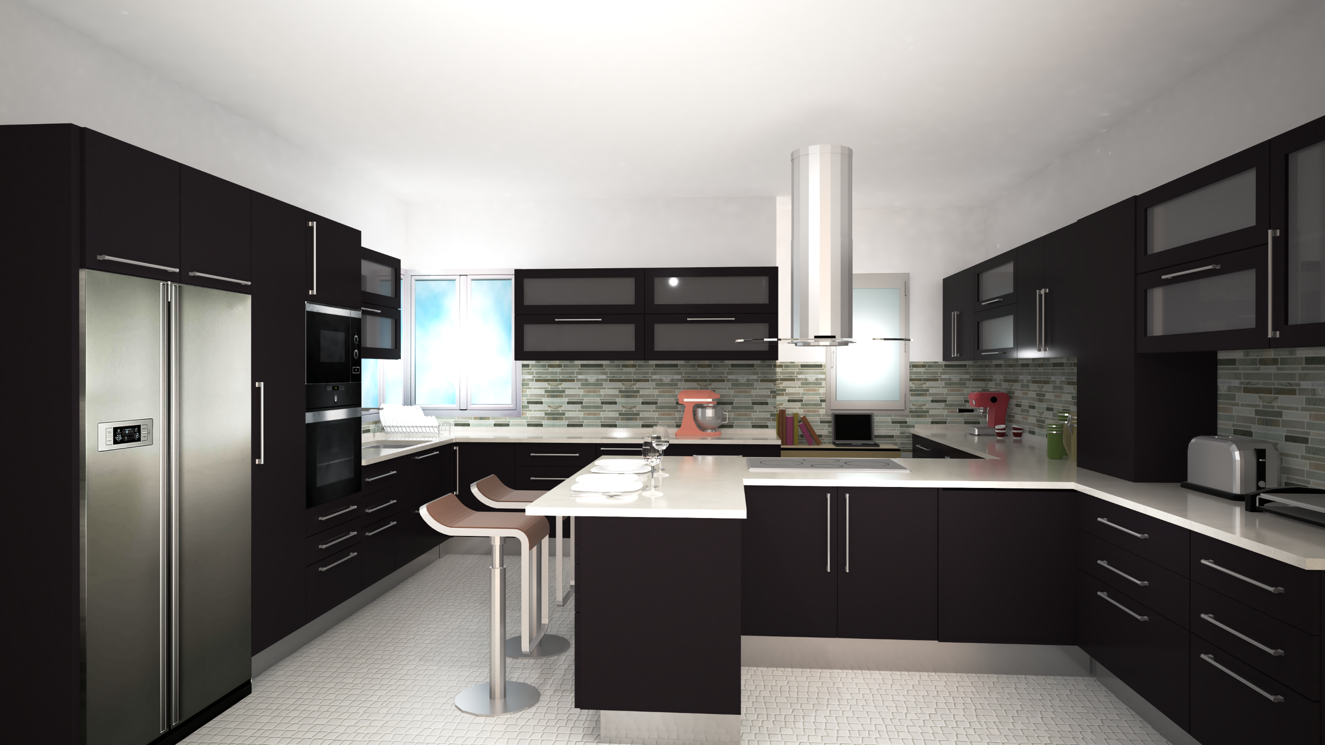 Render: Kitchen with dining peninsula