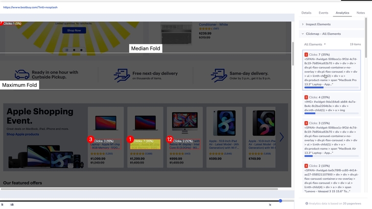 Insightech screenshot: Overlay Click Map data inside session replays