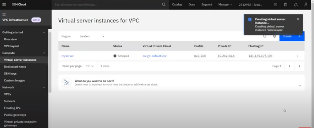 Virtual server instances for VPC