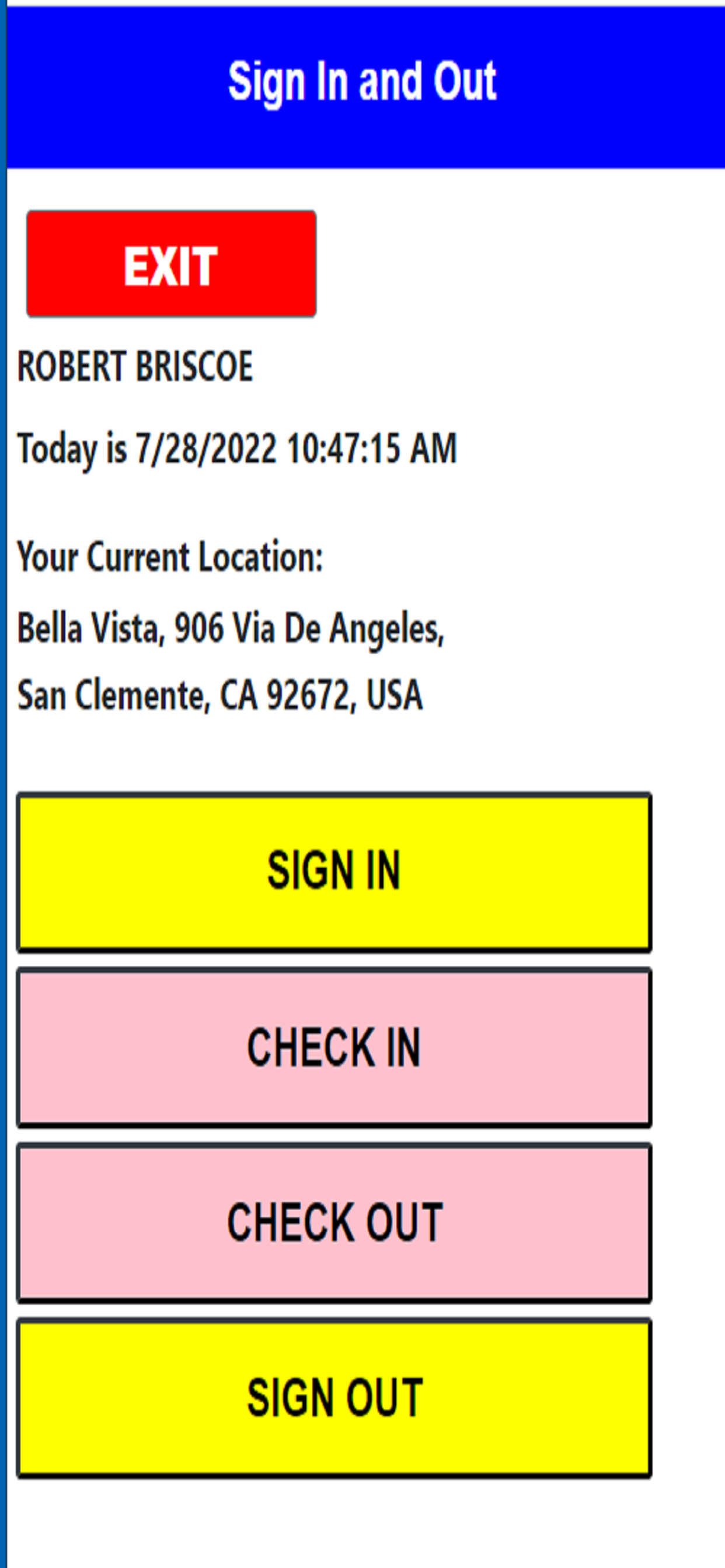 System allows CHECK IN/ CHECK OUT buttons for multiple locations during the day