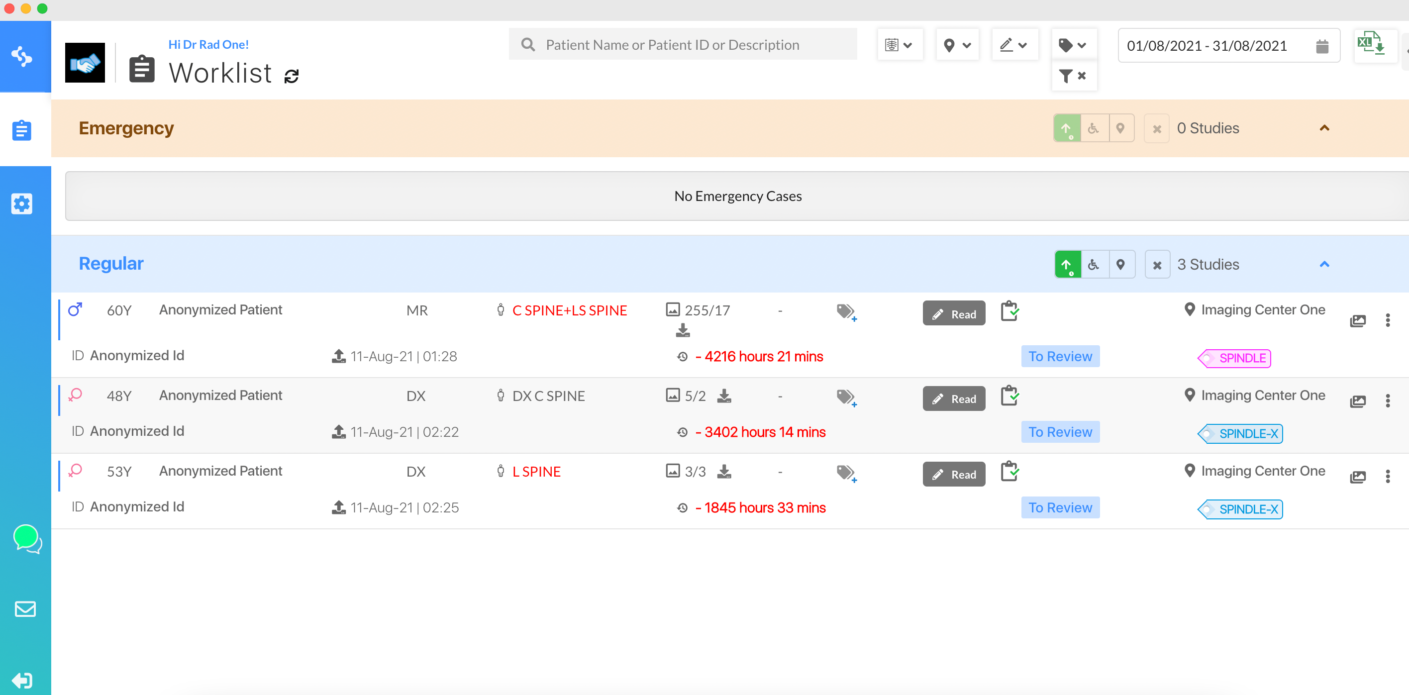 RADIOLens screenshot: RADIOLens worklist