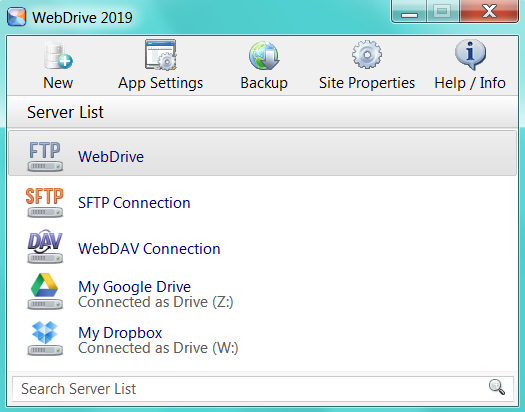 WebDrive list of servers
