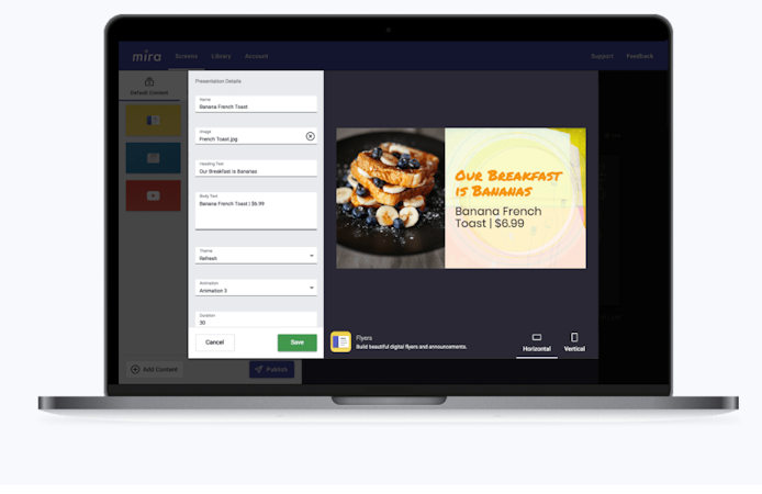 Raydiant screenshot: Raydiant allows users to create announcements, menus, calendars, and more to display on TV screens