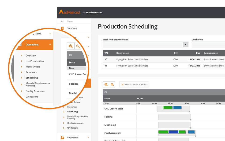 Business Cloud Essentials Software - Managers can use the scheduling module to streamline production