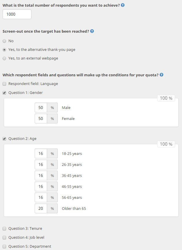 CheckMarket Software - Users can set up respondent quotas for each survey in CheckMarket