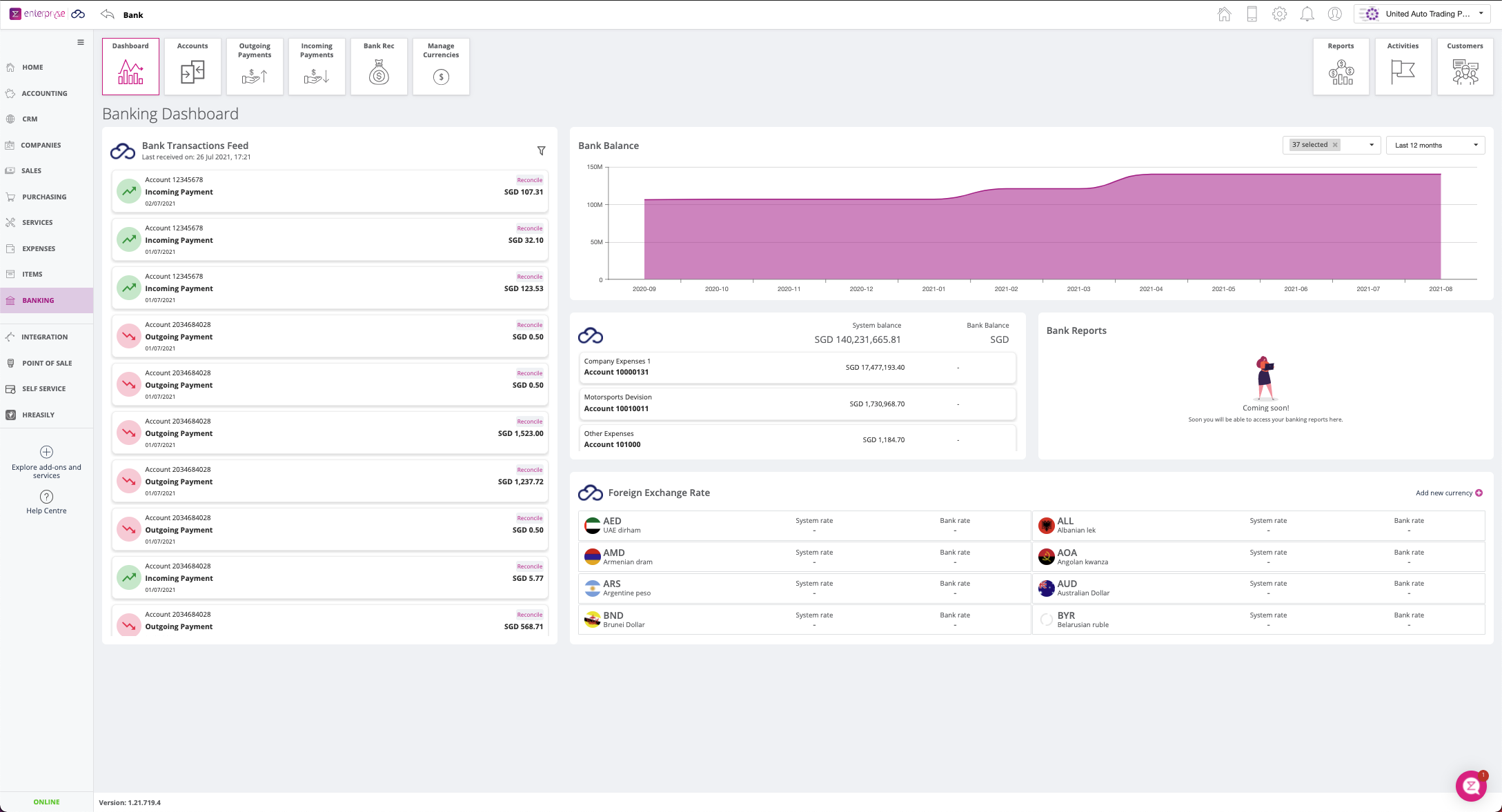 Enterpryze Software - Enterpryze Banking Dashboard