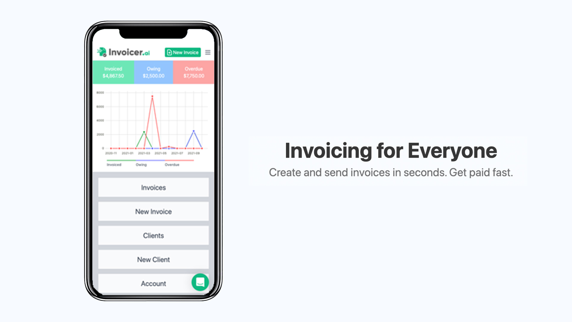 Create and send professional invoices from any device, anywhere, anytime.