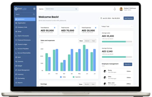 RealCube screenshot: RealCube financial dashboard 