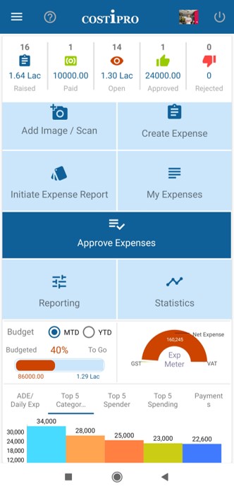 Costipro screenshot: Costipro corporate and team approval homepage