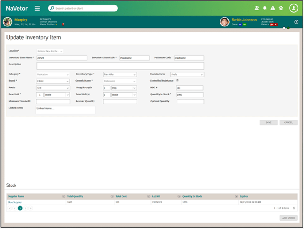 NaVetor inventory management screenshot