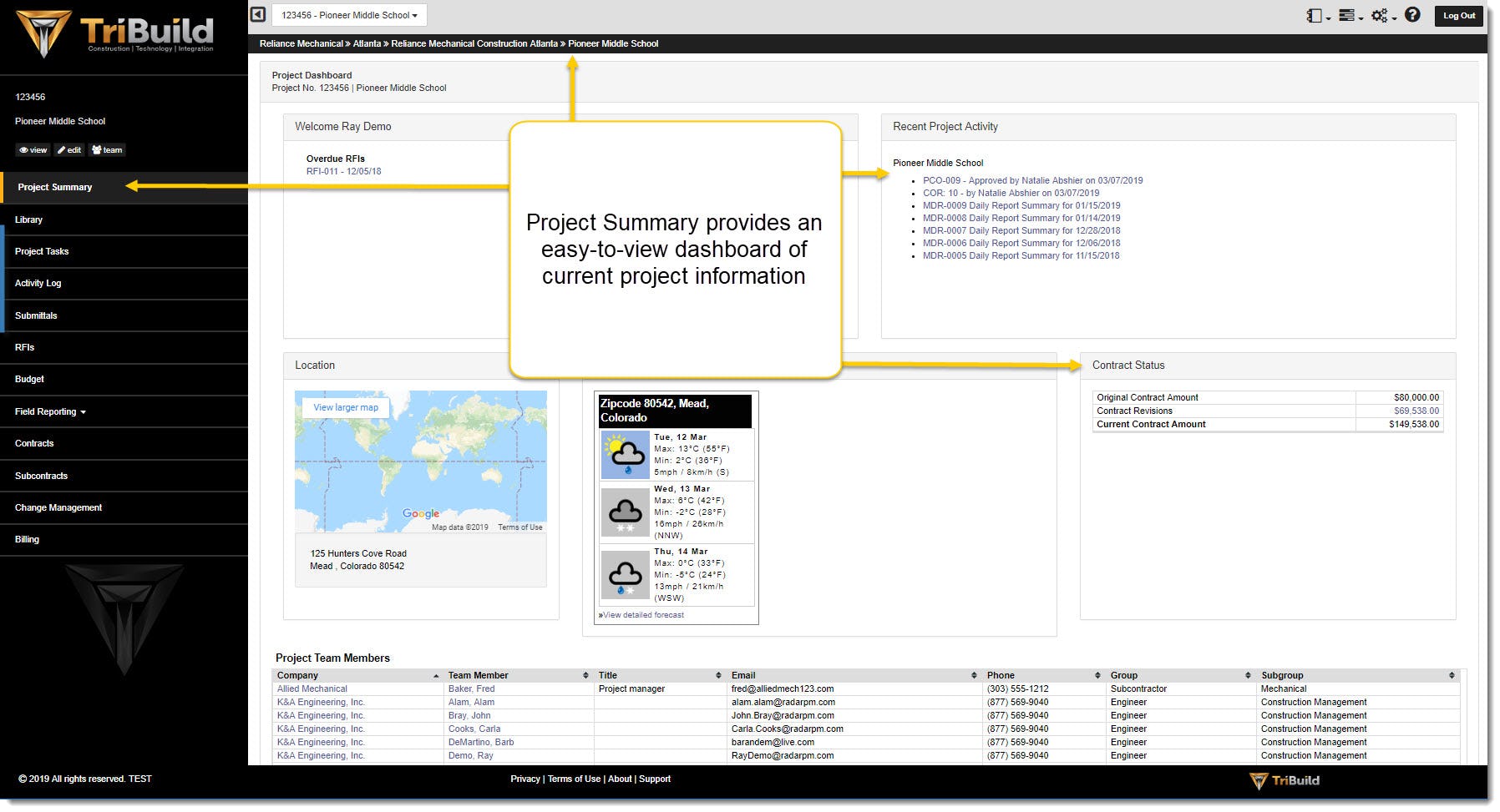 TriBuild Software - TriBuild Construction Management project summary screenshot.