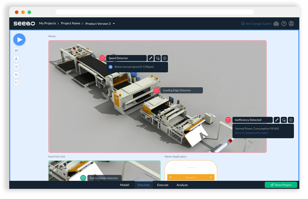 Seebo Software - Prototyping capabilities include model-based virtual prototype building for developing IoT system features that can collaboratively be verified in terms of technical and financial feasibility before further development and investment